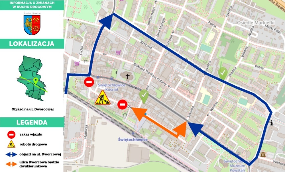 Objazd remontowanej ul. Dworcowej w Świętochłowicach. Fot. UM w Świętochłowicach