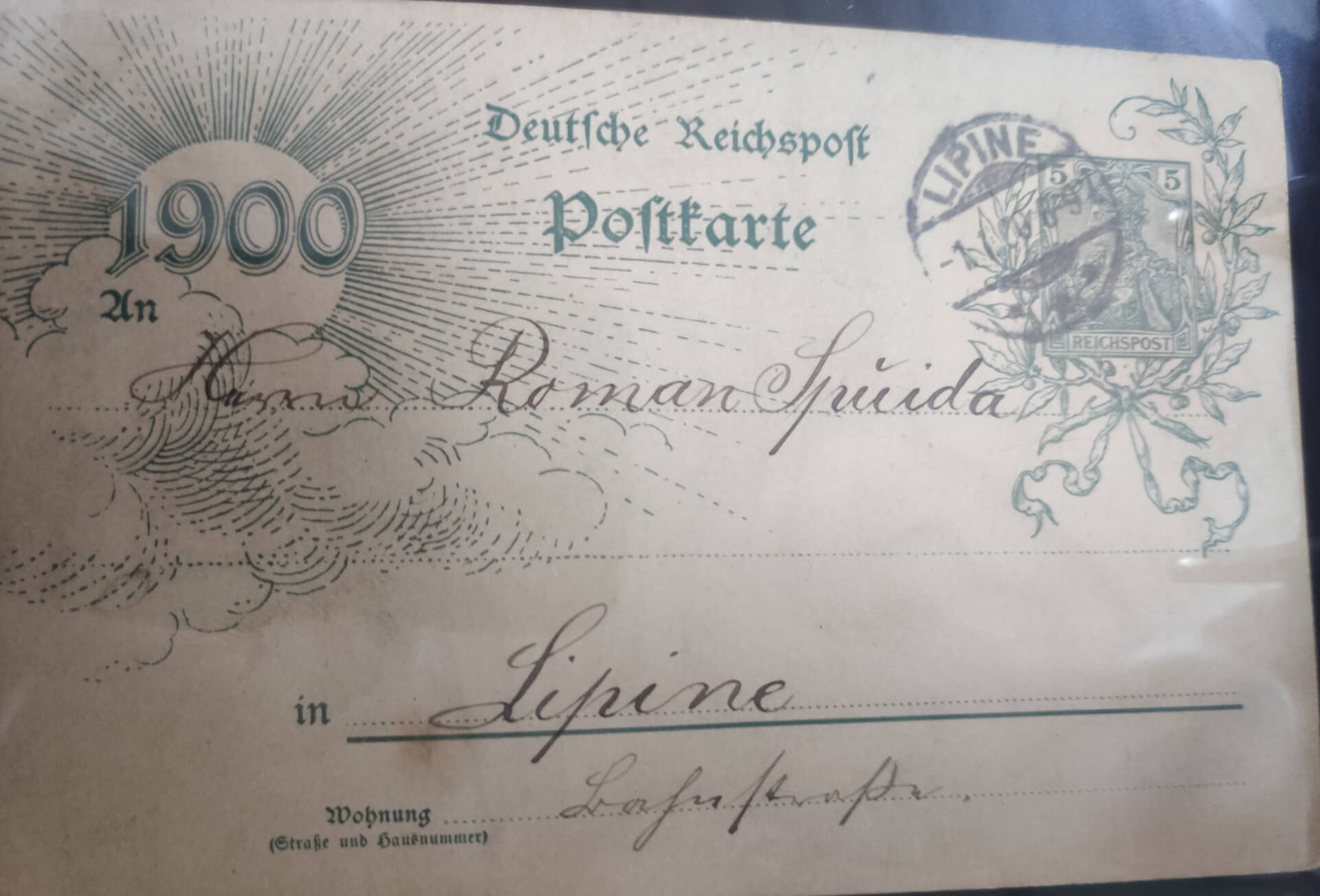 Niemiecka okazjonalna karta pocztowa z Lipin z okazji roku 1900