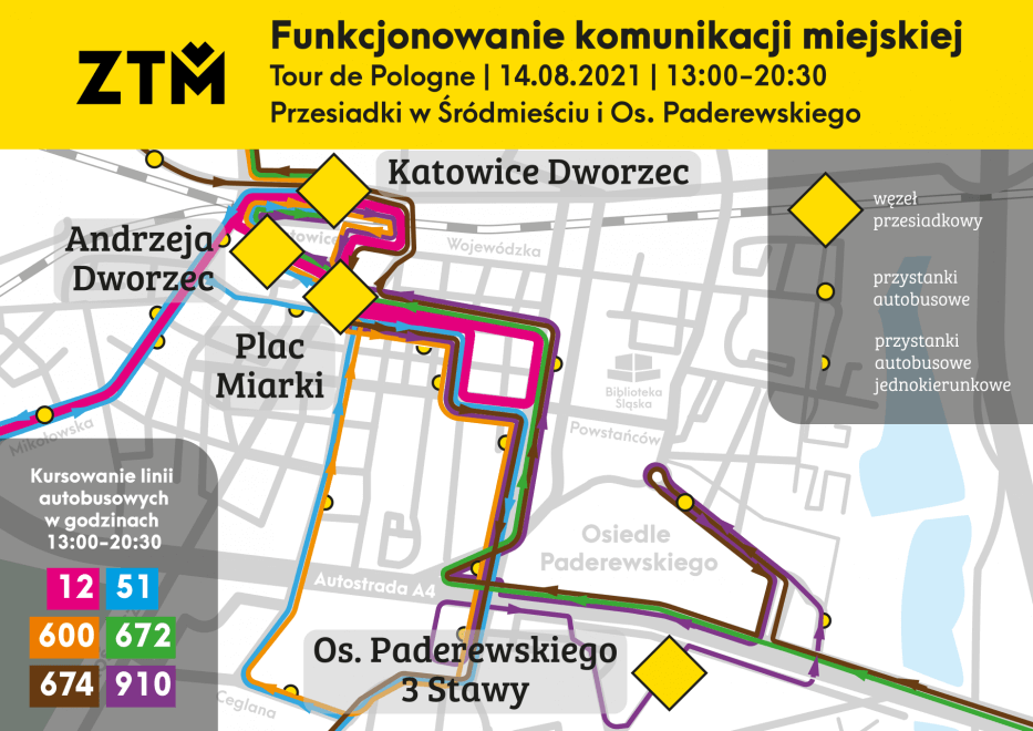 ZTM Tour de Pologne Mapy objazdowe Katowice Centrum Paderewskiego RGB intertnet ŁF