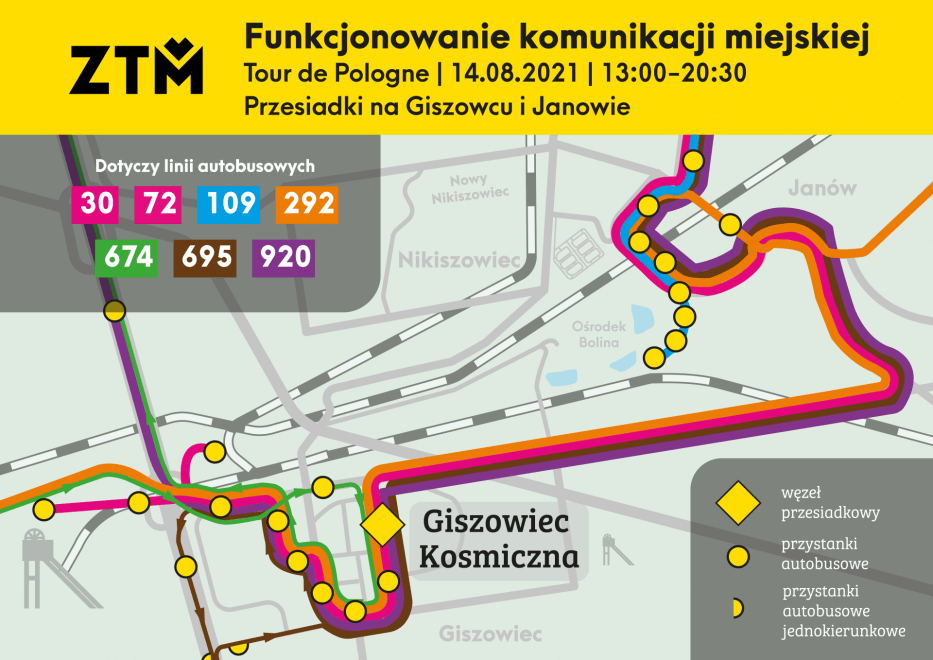 ZTM Tour de Pologne Mapy objazdowe Katowice Janow Giszowiec RGB intertnet ŁF