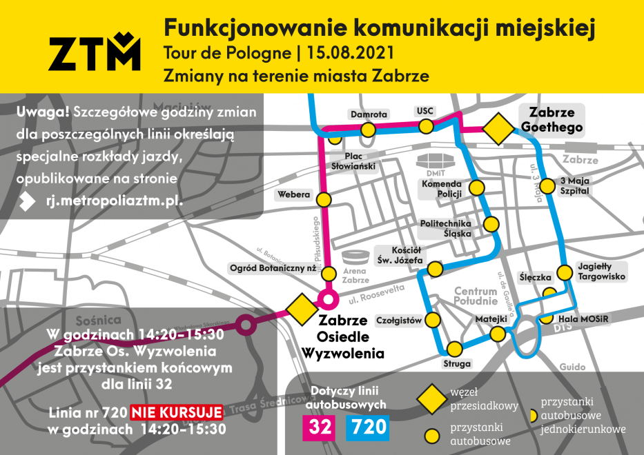 ZTM Tour de Pologne Mapy objazdowe Zabrze RGB intertnet ŁF