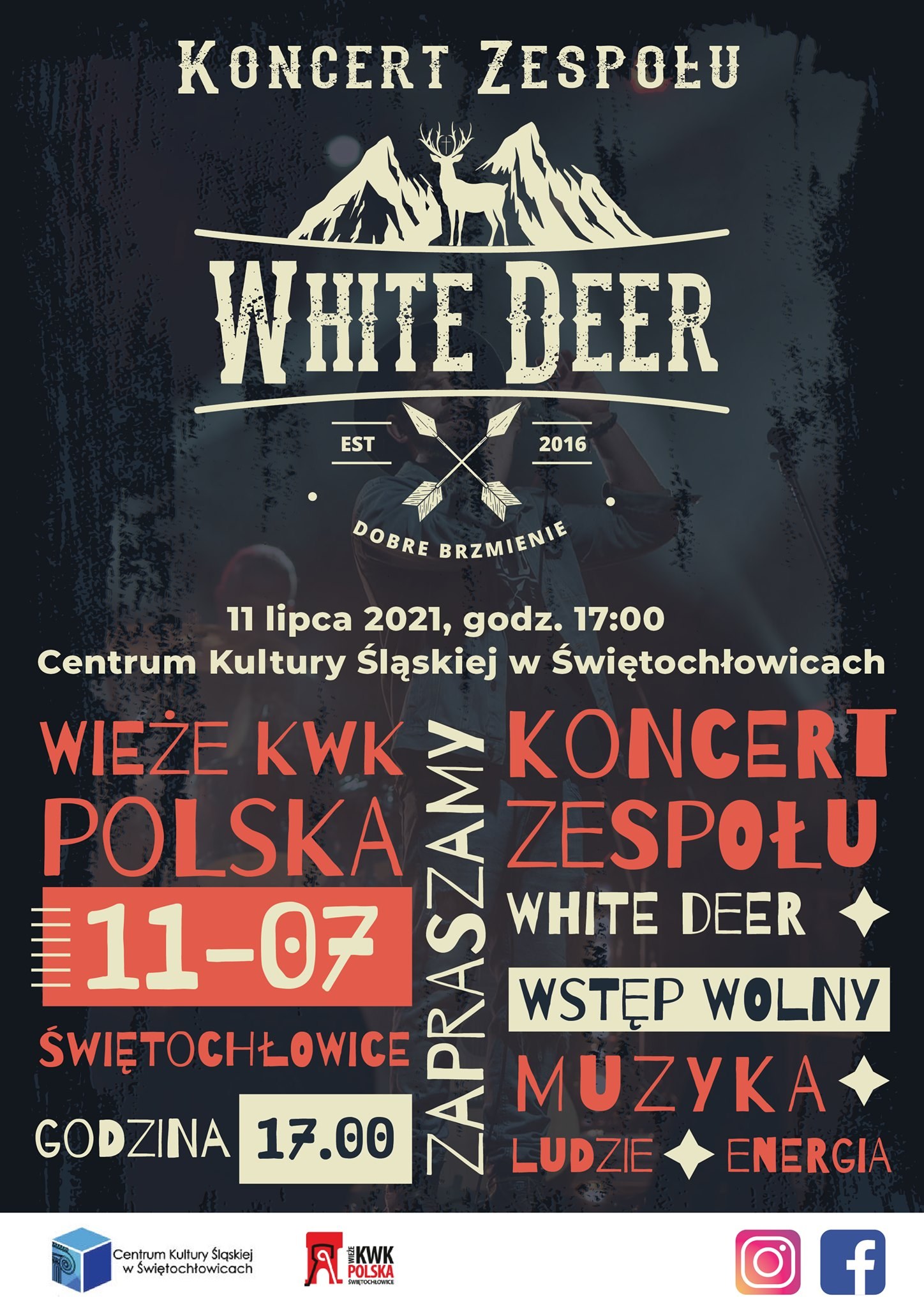 Plakat z zaproszeniem na koncert White Deer